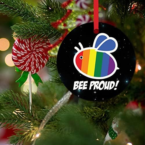 Пчела Горда ЛГБТ гордост Божиќни украси на дрво ЛГБТ Божиќни украси Лезбејска гордост ЛГБТК Виножито Поддршка круг керамички Божиќен