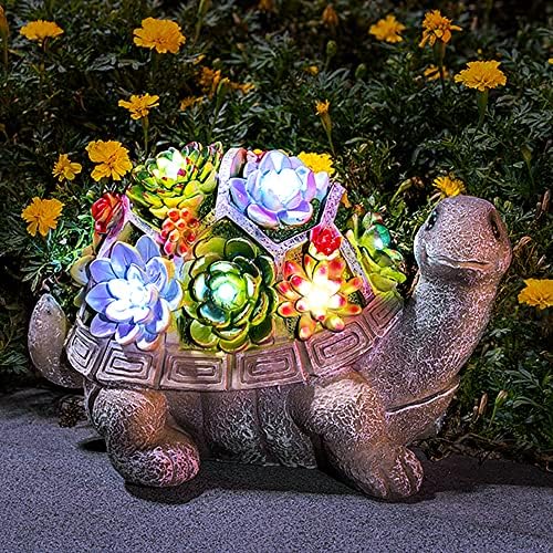 Гигалуми Сончева градина статуи желка фигура градинарски декор со 7 LED диоди сукулентни светла на отворено статуа за двор, тревник, двор