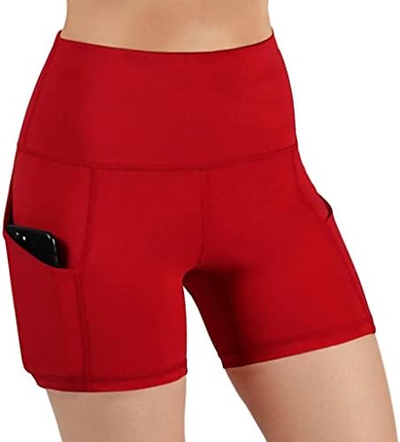 Shortsенски шорцеви, високи половини од јога шорцеви за жени со 2 странични џебови за контрола на стомакот