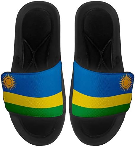 ExpressItbest Pushioned Slide -On сандали/слајдови за мажи, жени и млади - знаме на Руанда - знаме на Руанда