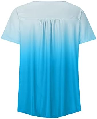 Енху женски градиентски блузи Хенли Внек блуза маички со кратки ракави подароци вратоврска боја лето есенски блузи копче 2023 0C