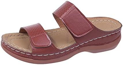 Левос клин сандали за жени Обични летни кружни/квадратни пети меки перничиња куќа чевли Бохо плажа сандали за одмор на одмор