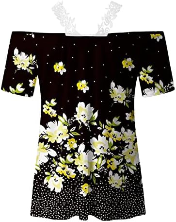 Маици пулвер женски пролет лето печатено чипка чиста чиста чиста кратка ракав V врат маица Топ блуза