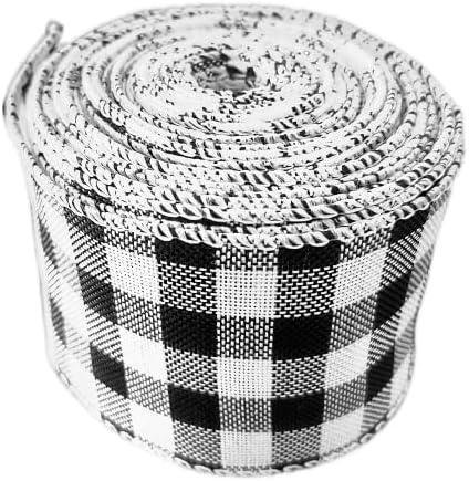 Abbaoww 20 јарди 3 инчи црно -бело жичен карирана лента со лента со лента со лента за ленти за подароци за занаетчиски занаети за Божиќ