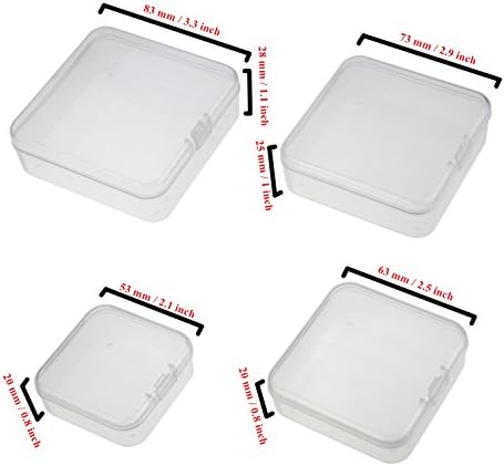 LJY 32 парчиња мешани големини квадратни празни мини чисти пластични контејнери за складирање кутија кутија со капаци за мали предмети