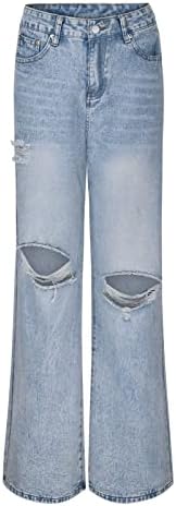 Panенски панталони директно широки фармерки за нозе Обични лабави вклопени панталони со панталони со џеб со џеб