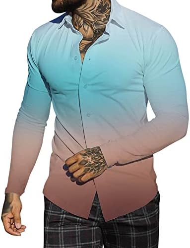Есенски кошули за мажи мажи есенски зимски сингл на градите, обичен лапел, целосна печатена плажа со долги ракави сет кошула