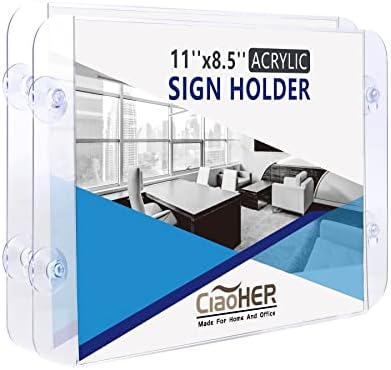 Каричен знак на Ciaoher Acrylic 11 x 8,5, чисти акрилни рамки стаклен прозорец wallид монтиран рекламни знаци на знак за знаци со 4 чаши за