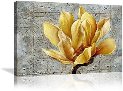 Жолто и сиво сиво цвеќе Апстрактна wallидна уметност печатење на платно за домашно украсување на декорации Постер за спална соба