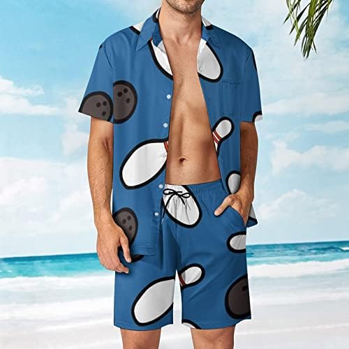 Weedkeycat Cowling Model Men's Man's Beach Outfits 2 Piece Hawaiian копче надолу со кошула Краток ракав и Shorts Trunk Setts