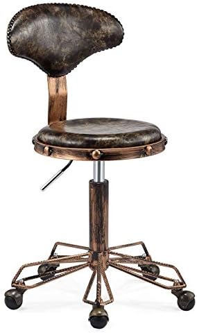 Столче за коса салон со тркала ， уметнички столче со кафеава пун-синтетичка кожа седиште ， прилагодлива висина 43-58 см ， Поддржана тежина 160 кг ， столче кујна со по?