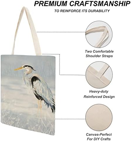 Wengbeauty Canvas Tote Bag Акварела одлична сина херон птица диви животни уметност рамо торба еднократно намирници за купување кеси