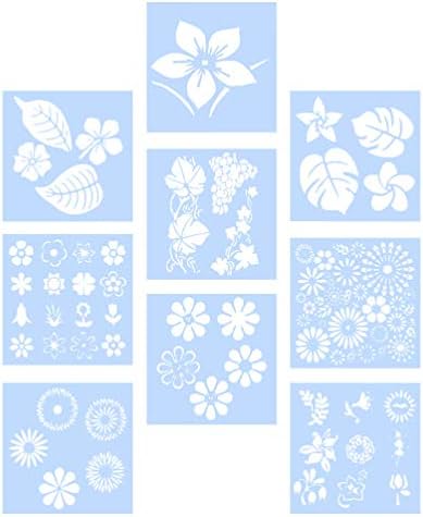 Започитувајте цветни калапи 9 парчиња шаблони за матрици за сликање на еднократно цвеќе и остава алатки за сликање на стенцил шупливи