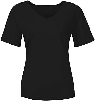 2023 Облека памук V врат салон Основна врвна маица за девојки Краток ракав блуза лето есен жени со џебови fn