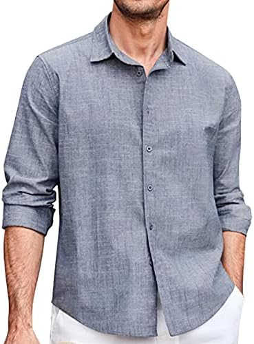 2023 Нова копче за машка памучна постелнина со долги ракави летни плажа, обична кошула од Чаблис 8 години