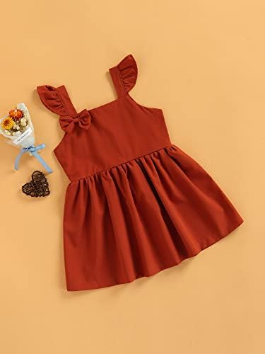 Ziyixin бебе девојче летен фустан, цврста боја на летање во боја А-линија фустан со декорација на лак