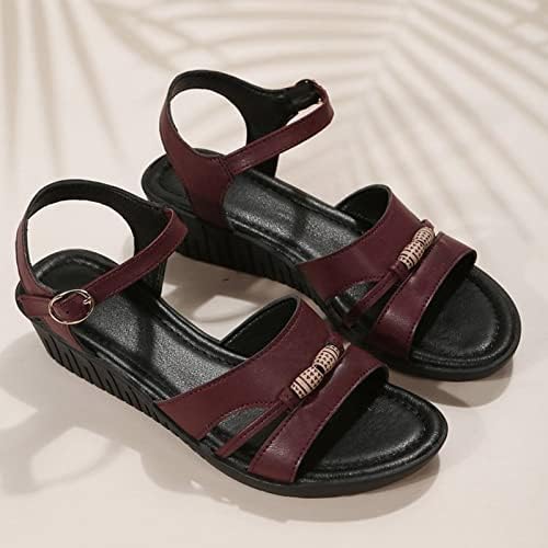 Женски клинови сандали отворени папучи за влечење чевли на глуждот метална тока римски сандали гроздобер сандала за одење