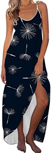 Женски лабав фит ками плажа фустан летен шпагети каиш круг/v врат макси сандери печатено цветно секси обичен фустан