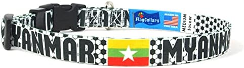 Јака на кучиња | Фудбал | Futbol | Знаме на Мјанмар | Xtra голем, голем, среден, мал, екстра мал | Направено во САД | Подарок за фудбалски обожавател