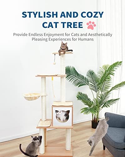 Направен4 миленичиња Мачка Кула За Мачки За Мачки Во Затворен Простор 65,6 Инчи Модерен Кондоминиум За Мачки Од Дрво Со Столб за Гребење За