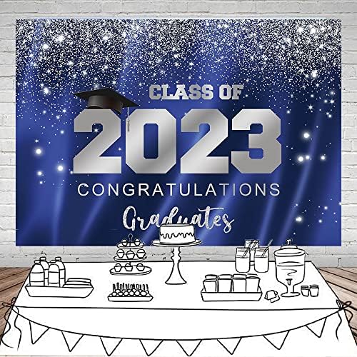 Mocsicka 2023 Класа за позадина на дипломирање од 2023 година Сино сребрена сјај позадина Честитки за дипломирани студенти за забави