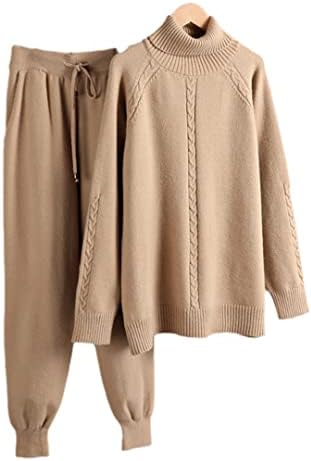 Womenените плетени тренерки преголеми зимски кашмирски кашмир џемпер харем панталони 2 парчиња топло поставени облеки