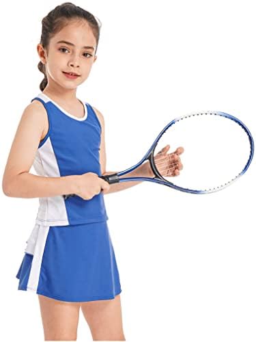 КАЕРМ Девојки девојки Атлетски 2 парчиња А-линија фустан со шорцеви постави тениски голф спортски фустани облеки за капење сини Ц 12