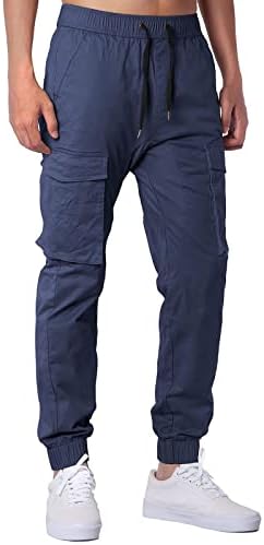 Xiaxogool товарни панталони за мажи, машка еластична половината тенок фит лесна работна облека обични панталони со џогер со џебови