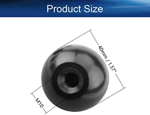 Bettomshin 15Pcs Thermoset Ball Knob M10 Female Thread Bakelite Handle 40mm/1.57 Diameter Spherical Handle Smooth Rim Black
