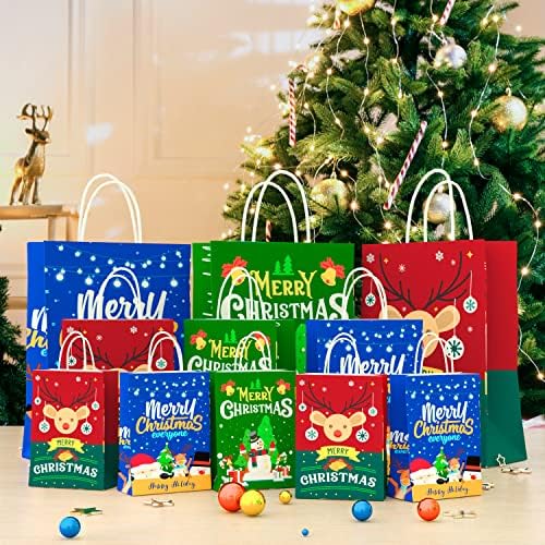 Hopemate 24 ПАРЧИЊА Божиќни Торби За Подароци Масовно Избрани Големини Крафт Хартиени Кеси За Повеќекратна Употреба Со Рачки Чанти За