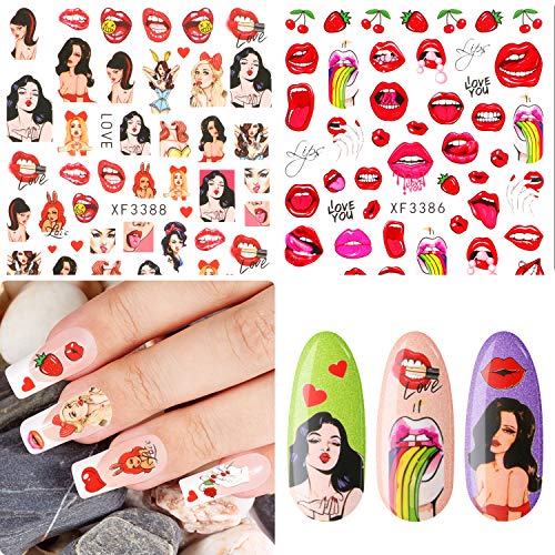 16 листови усни Дизајн на налепници за уметност за нокти на Денот на вineубените налепници налепници самолепливи налепници за