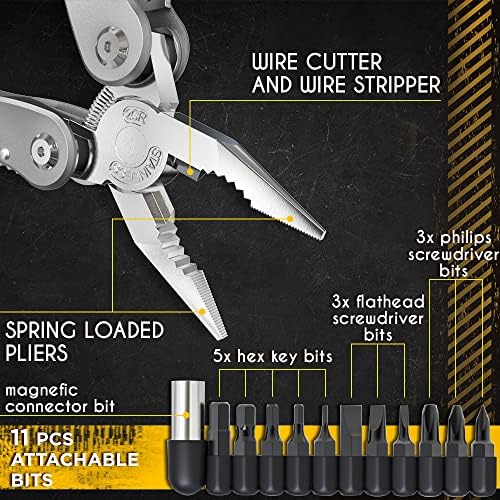Пакет од 2 артикли - MultiTool 24in1 со мини алатки Клумер со ножеви и 11 бита - повеќе алатки сите во една - мулти -функција опрема за мажи - Комплетен сет на мини алатки за сек?