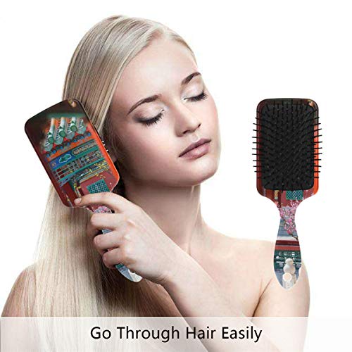 Четка за коса со перничиња од ВИПКК, пластична разнобојна забранет град, погодна добра масажа и анти статична четка за коса за коса за сува и влажна коса, густа, кадр