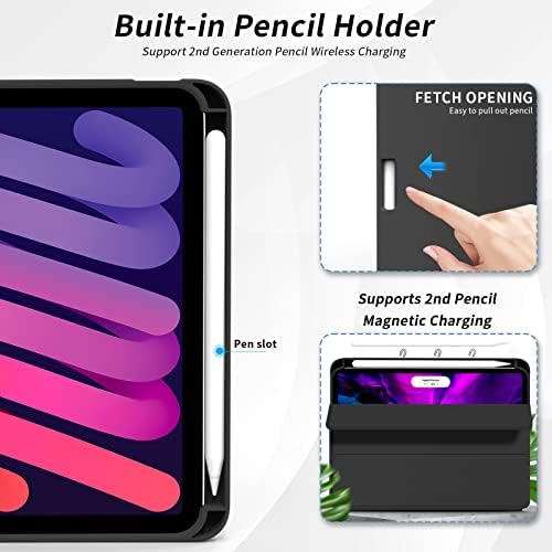 Кенке хибриден тенок случај за iPad mini 6 2021 со држач за моливи, автоматско будење/спиење, шок -изолирана чиста транспарентна обвивка за обвивка,
