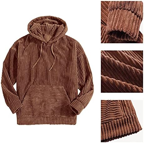 Ubst corduroy дуксери за мажи, есенска зимска боја блок -крпеница со качулки со дуксери со тенок фит -влечење обичен пуловер