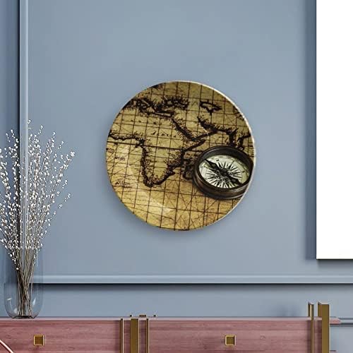 Ретро глобус мапа компас декоративна чинија тркалезна керамичка чинија коска Кина плоча со приказ за свадба декор за забава