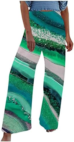 Lcepcy lessенски високи половини со плетенка печатени панталони за плажа, лесни летни панталони со нозе, лабави вклопени проточни пакувања