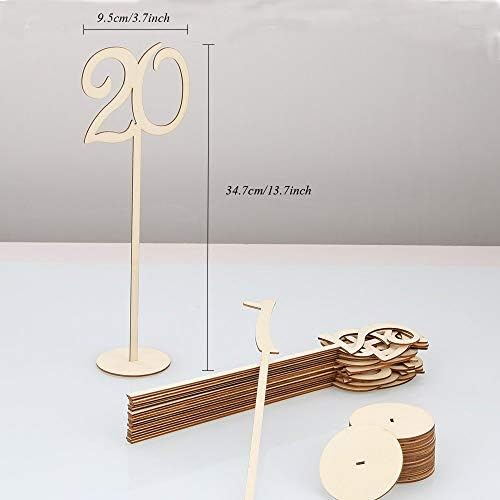 Младински број 1 до 20 дрвени броеви со дрвени табели со држач за држач за свадбена банкет забава за домашна декорација на роденден