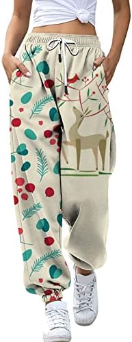 Womenените Божиќни печати за џемпери, обични високи половини, опуштени фитли џемпери, снежни споеви удобни салата за атлетски салон џогери