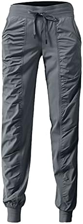 Miashui обични панталони жени еластична облека за половината панталони еластична џеб пот, обични женски лабави женски хартиени торби панталони