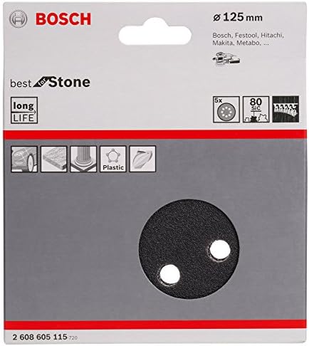 Bosch 2608605115 Shaping листови за случаен орбит Сандерс, најдобар за дијаметар од камен-125 мм, 8 дупки-80 грини, црна, 125 мм