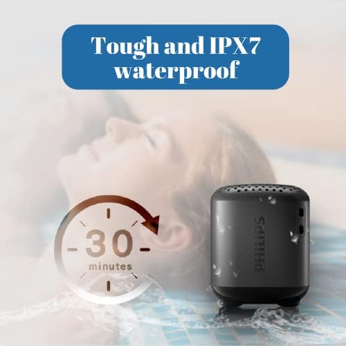 Philips Small Bluetooth звучници Преносен безжичен, компактен мини звучник за патувачки базен за туширање на плажа, моно звук IPX7 водоотпорен