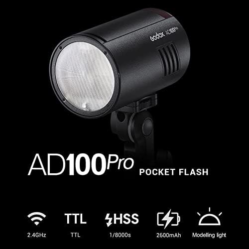 Godox AD100Pro AD100 Pro 100WS 2.4G TTL Flash Strobe Monolight со батерија од 2600mAh литиум, 1/8000 HSS, 0,01-1,5S Рециклирање, 360