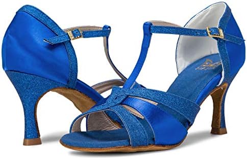 Jiajia 20519 женски сатенски сандали од сатенски разгорени пета латински салса перформанси танцувачки чевли