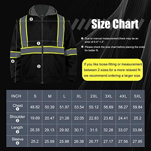 Зукли со висока видливост на Сикабо за мажи, безбедносни јакни зимска црна рефлексивна јакна, худи со висока видливост од класа 3