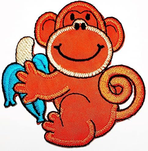 Кленплус Портокал Мајмун Јадење Банана Цртан Филм Лепенка Извезени Симпатична Мајмун Железо На Значка Шие На Печ Облека Везење Апликација