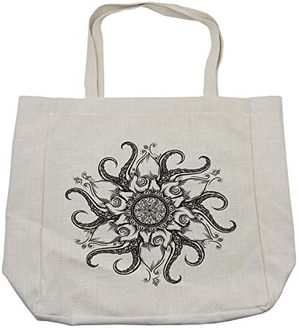 Торба за купување торба за октопод Амбесон, морско мандала цветно океан животно со племенски лисја рака нацртана уметност, еколошка