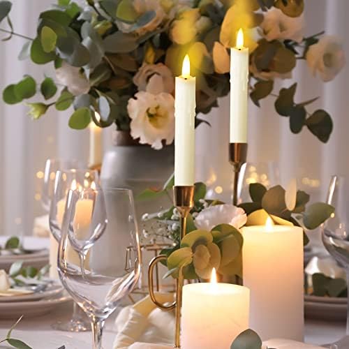 12 парчиња свадбени капење восок со светлосни свеќи со далечински реалистички LED топла батерија управувани со свеќи 3Д фитили кои треперат
