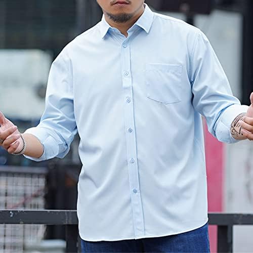 Машки лабава фит -меттон надолу со кошули со цврста удобност флекс со долги ракави за работа редовно вклопуваат двојка кошула и