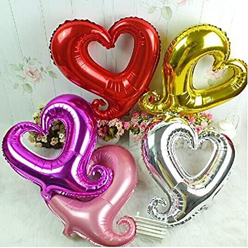 14 парчиња 18 инчи 7 видови балони со срцева фолија во боја,балони од алуминиумска фолија во форма на срце во форма на кука, романтични срцеви